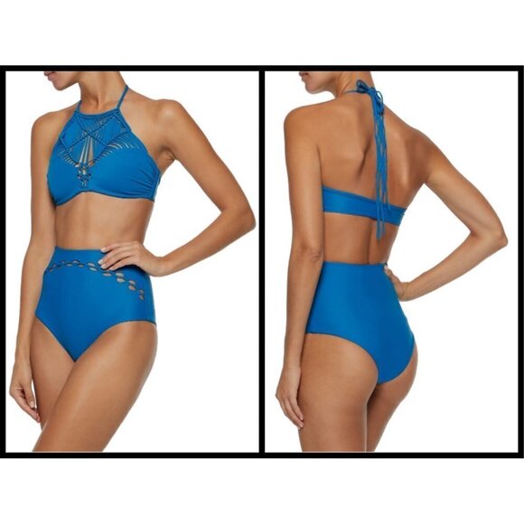 💕MIKOH💕 Macrame Bikini ~ Waimea Woven Halter Top XL & Cayman Bottoms M NWT - Picture 4 of 16